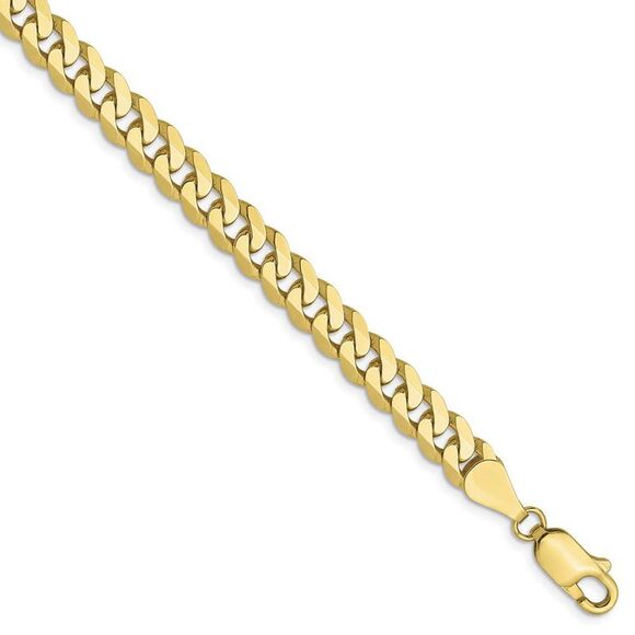 5.75mm 10k Yellow Gold Flat Beveled Curb Chain Bracelet - 8 Inch